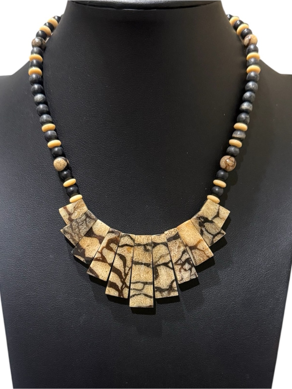 Vintage Carol Dauplaise Natural Jasper Statement Panel Boho Signed Necklace